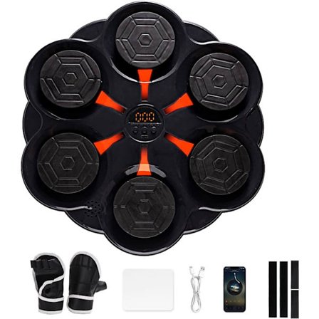 Musiikki nyrkkeilykone, seinään asennettava musiikki nyrkkeilykone, Bluetooth musiikki nyrkkeilykone värillisillä valoilla, sisältää mustat 