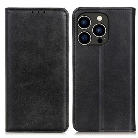 iPhone 14 Pro lompakkokotelo, aitoa nahkaa - Musta Black