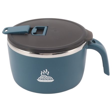 Instantnuddelskål i rustfrit stål 900 ml Nudelskål med låg til kollegieværelset kontorarbejdere Blå