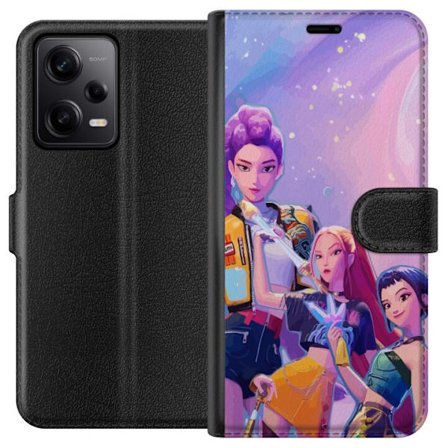 Kompatibelt Lommeboketui til Xiaomi Redmi Note 12 Pro Futuristiske popdamer i neonfarger med magiske detaljer mot en drømmeaktig galaksebakgrunn