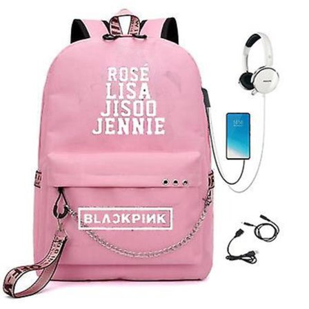 Blackpink Park Caiying Lisa Sama Backpack Oppilaiden Koululaukku Korean Versio USB Latauslaukku Mukautettava - PINK