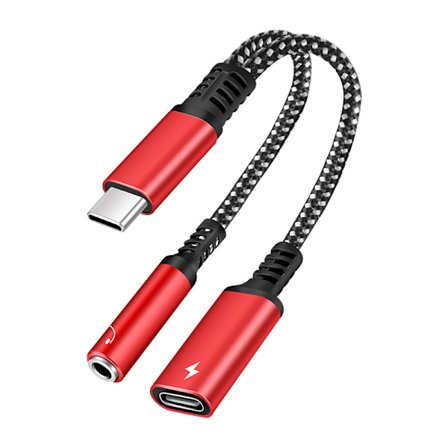 2 i 1 USB C till AUX Ljudjack Adapterkabel, USB Typ C till 3.5mm Hörlurs- och Laddaradapter, Kompatibel med Typ C Smarta Röststyrningsenheter