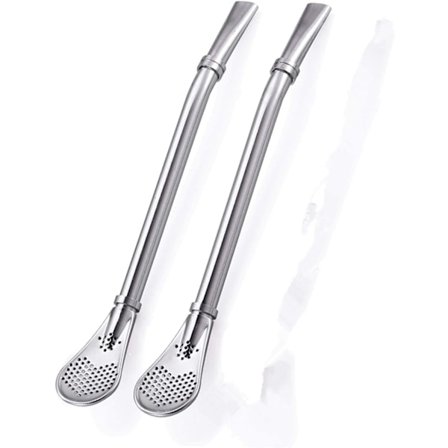 2 KPL Uudelleenkäytettävä Metallipilli Ruostumattomasta Teräksestä Valmistettu Suodatinlusikkapipetti Yerba Mate -teelle Cocktailille