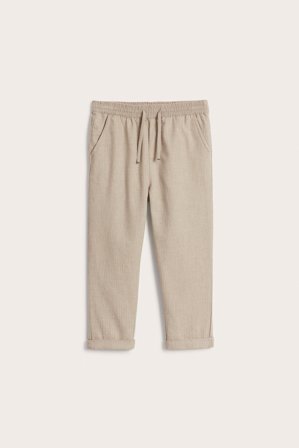 Newbie | Randiga byxor i vävd kvalitet | Melerad beige