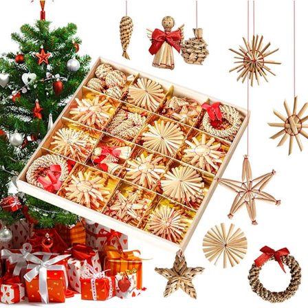 56-osainen Olki Tähtisetti - Joulukuusen Koristeet - Olki, ZQKLA