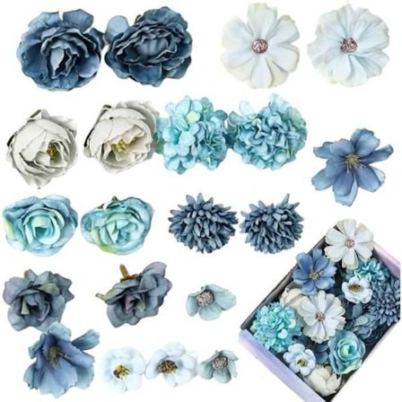 (Blå) Kunstige blomster Blå falsk blomsterhode Kunstige blomsterhoder Mini kunstige blomster Silkeblomsterhode Blomster