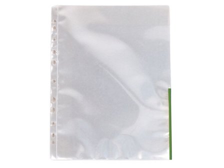 ESSELTE Plastficka signal, A4, stansad, 105 mikrometer, polypropylen, jämn, 11 hål, genomskinlig med gröna remsor 100/fp - Lyreco - Kontorsmaterial - 