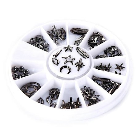 1 æske Punk Nitter Negle Klistermærker Sort Metal Manicure Dekoration Mærkater Cool Manicure Æske Sort Punk Nitter[D]