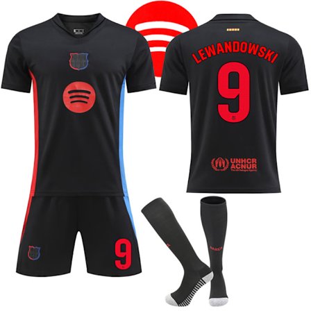 Ny Barcelona bortedrakt fotballtrøye barn og voksne 2024-2025 med sokker nr. 9 Lewandowski