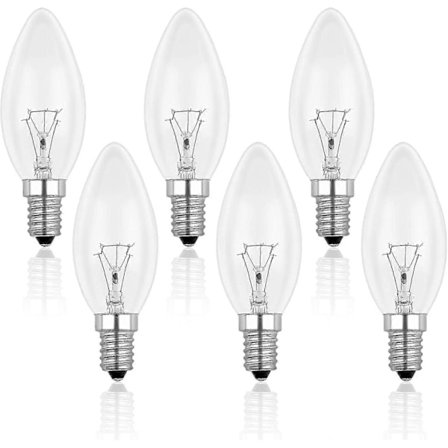 E14 40W Klar Ljusstake Glödlampa, Dimbar Glödlampa, Varmvit 2700k, 400lm, Flam Lampa, E14 Edison Skruv Ljusstake Lampor, 6-pack
