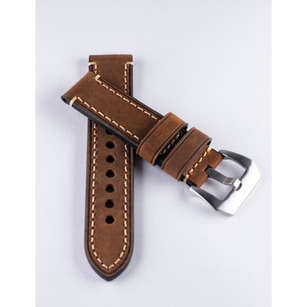 Brunt kraftigt klockarmband av läder med sömmar