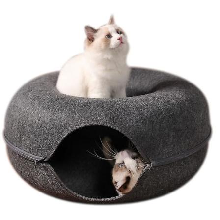 1 stk Kjæledyr Tunnel Donut Katteseng (mørk grå) Mørk grå M Dark Gray