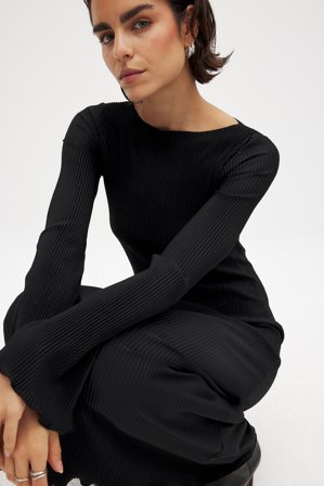 NA-KD Robe mi-longue plissée - Robes d'Automne - Noir - XS