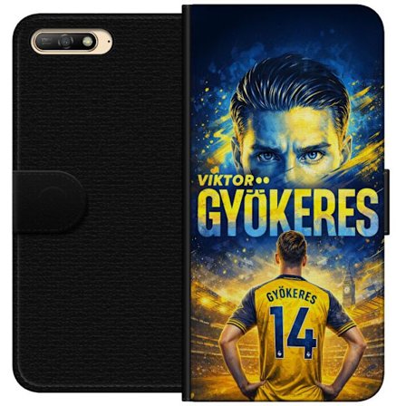 Kompatibelt Lommeboketui til Huawei Huawei Y6 (2018) Viktor Gyökeres fotballplakat i gult og blått med dramatisk stadionbakgrunn, sportillustrasjon