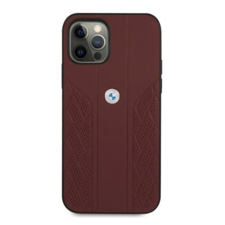 BMW Läder Curve Perforate Skal iPhone 12 Pro Max - Röd