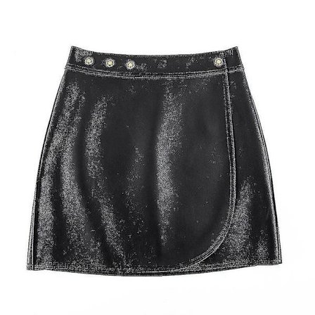 Kvinnor i äkta läder Sexig knälång A-linje kjol med knappar XXL