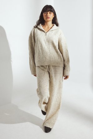 Erica Kvam x NA-KD Strickpullover mit Half-Zip - Strickware - Beige - XL (EU 46)