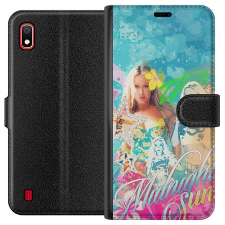 Yhteensopiva Lompakkokotelo Samsung Galaxy A10 Seikkailumaailma Steve, Creeper ja eläimillä värikkäässä palikkagrafiikassa