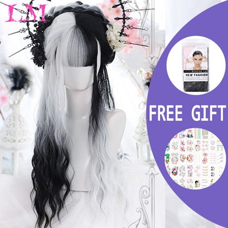 Lång Ombre färgglad syntetisk cosplay Lolita Harajuku peruk med B #4 #4