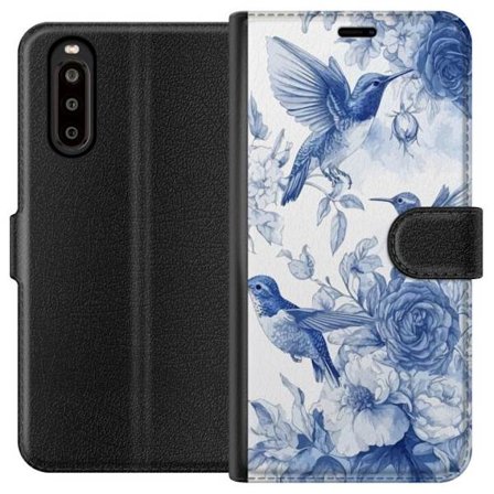 Kompatibel Tegnebogsetui til Sony Sony Xperia 10 II Fugle og blomster blå romantiskt mønster