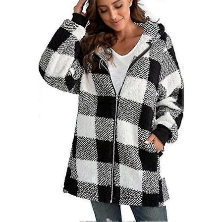 Hettejakke Rutete Åpen Front Komfortabel og Casual Dame