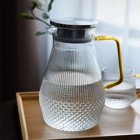 1,5L glaskande med låg, stor vandkande med låg, borosilikat vandkaraffel, varmebestandig glasvandkande til køleskab, kande til juice