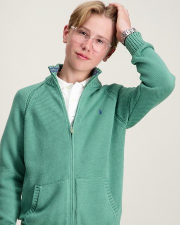 Polo Ralph Lauren Cotton Full-Zip Sweater Zielony Swetry Chłopiec - Kids Brand Store