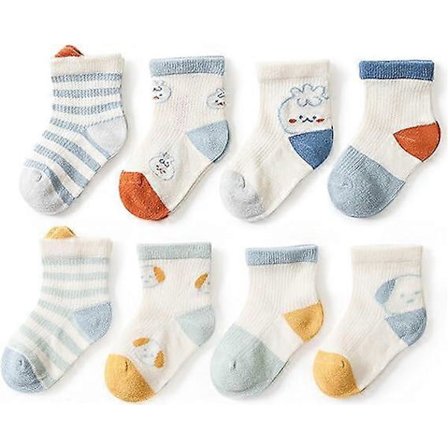 Bebis- och småbarnsstrumpor för pojkar och flickor, 8-pack, bomullsstrumpor, sommar, vår och höst, 5-8 år