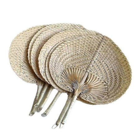 6 stk. håndlavede ferskenformede bambusvævede hvide vifter, sommerafkølende palmebladsvifte