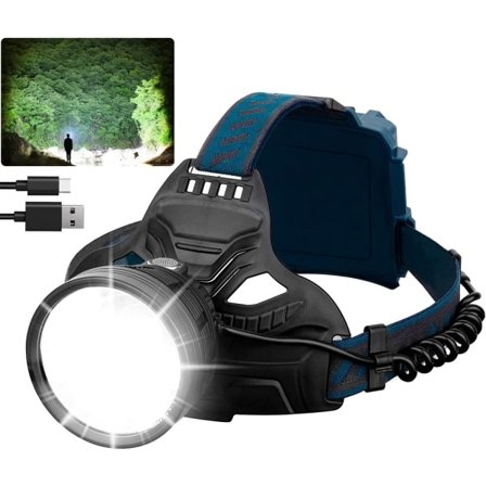 Uppladdningsbar LED-strålkastare, superkraftfull 50 000 lumen 4 lägen LED-ficklampa med rött bakljus, USB-uppladdningsbar 6000 mAh, vattentät stråle..