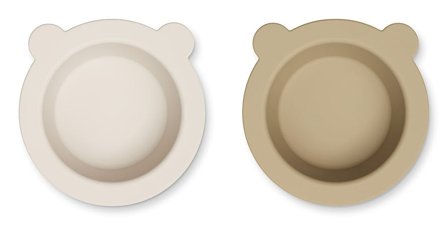 LIEWOOD Peony Skål med vakuum 2-pak Sandy/Oat, Børn & Forældre, Service, Tallerkener Og Skåle