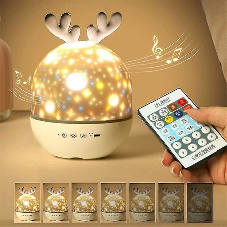 Baby Projektor Natlampe, Led Børne Natlampe Musik Og Lys Lampe 360 Rotation Med 8 Musik 6 Film Tema, Usb Fjernbetjening Stjerne Projektor Lam