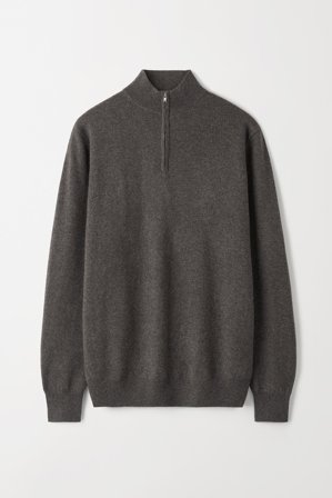 Soft Goat - Men's Half Zip - Men cashmere sweater - S - Wood