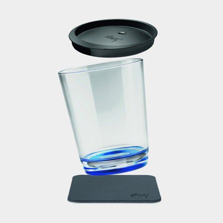 Verre en plastique magnétique Silwy Magnetic Drinking Cup Triple Lui Blue, transparent/bleu, 25 cl + sous-verre magnétique + couvercle anti-