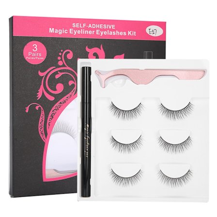 Selvklebende Eyeliner Vannflytende Eyeliner Kunstige Vipper Pinsett Sminkeverktøysett (E57 Svart Boks)