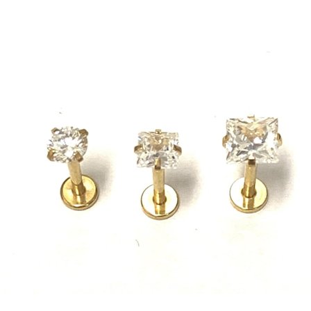 3 stk. forgyldte Labret med større sten