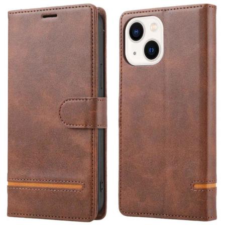 Iphone 14 Shockproof Splicing Flip Leather Fodral - Brun Brun
