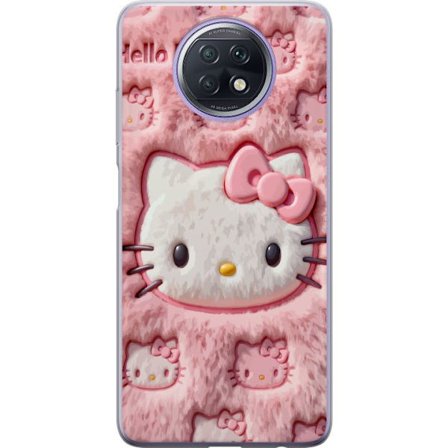 Kompatibelt Mobildeksel til Xiaomi Redmi Note 9T Hello Kitty rosa fluffy bakgrunn med ikoniskt ansikt og kawaii-estetikk