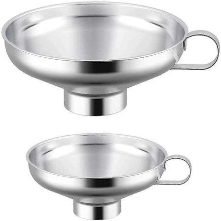 2 stk. Syltetøytratt, Trakt i rustfritt stål, Trakt med bred åpning, Kjøkken Rustfritt stål Traktsett med bred åpning for overføring av væske, pulver,