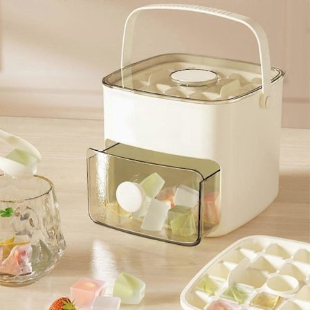 Isbitbrett for fryser - Isbrett med lokk og beholder Isbitmaskinbrett for drikker Smoothies Juicer Enkel frigjøring 2-lags isbitform