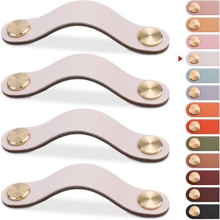 4 stk. Skapshåndtak i lær, Portery-knapp på skuffeknapp i lær, Vintage møbelhåndtak for skap, kommoder, kjøkken, bad