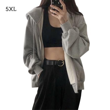 Dame hættetrøje Front Åben lynlås Hættejakke Pige Løs Casual grey 5XL