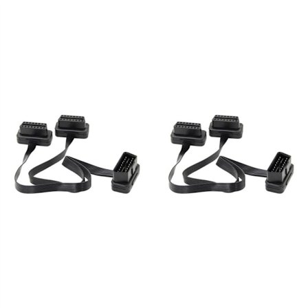 2X OBDII forlængerkabel dobbelt stik Y-splitter OBD OBD2 16PIN han til fladt + tyndt stik til
