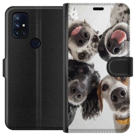 Kompatibelt Lommeboketui til OnePlus OnePlus Nord N10 5G Fire hunder sett nedenfra livlig dyreportrett med snuter og tunger sjarmerende og morsomt fot