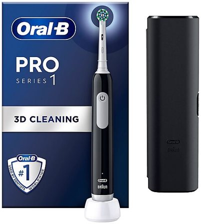 ORAL B Tannbørste Pro 1 Elektrisk Cross Action sort med reiseetui