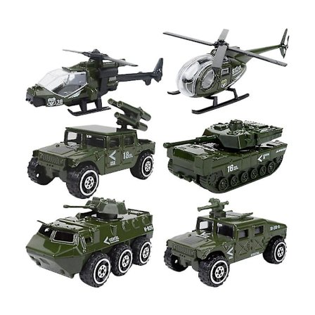 6 stk 1:87 Legering Glidbil Modellsett Legering Militær Kjøretøy Mini Die-Cast Bil Leke Sett Helikopter Tank Panserbil For Barn Gutter