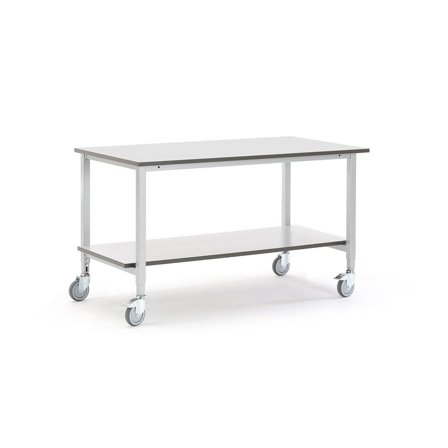 Arbetsbord MOTION på hjul, 1500x800mm inkl underhylla, ljusgrå