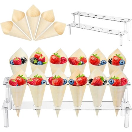 100 st engångstrutar i trä Vintage trämatstrutar med 12 hål Matstrutdisplayställ Struthållare