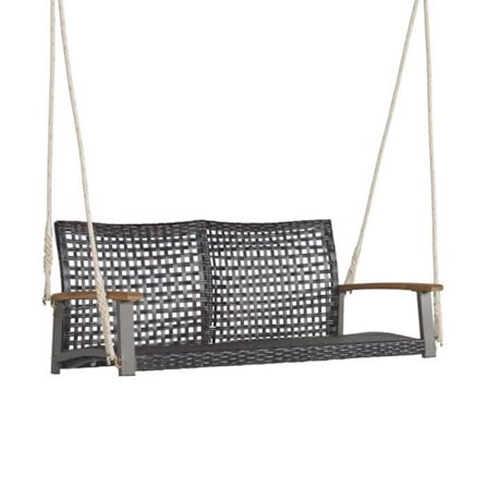 COSTWAY 2-personers hængebænk i rattan med reb og armlæn i akacietræ, belastning 360 kg, til have, balkon, brun