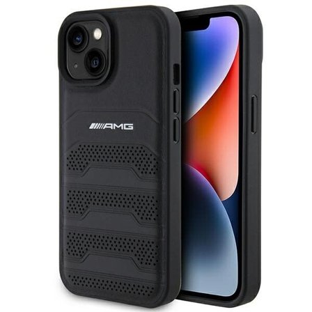 AMG Leather Debossed Lines-etui for iPhone 15 Plus - svart